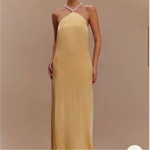 Blanche Satin Pearl Halter Maxi Dress